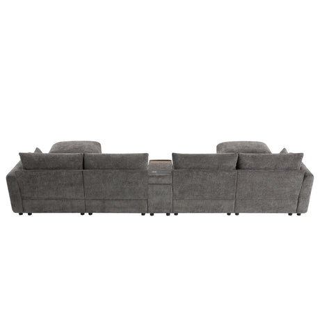 136'' Modular Sectional Sofa with Console, Cup Holder, USB Charger, Movable Storage Ottoman, Pull-line&Tufted Design, U-Shaped Oversized Chenille Sofa for Living Room&Apartment,2 Colors - sold by Home Elegance USA