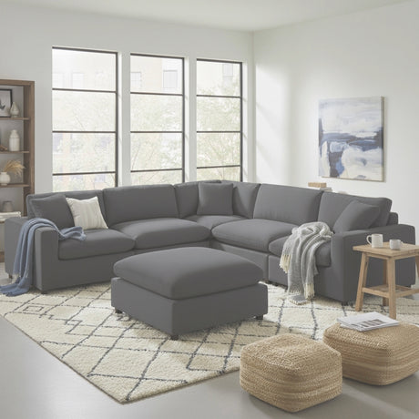 Caylie Modular 6-Piece Sectional in Charcoal with Solid Wood Legs - sold by Home Elegance USA