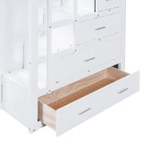 Full Over Full Bunk Bed with Twin Size Trundle and Staircase, White - Home Elegance USA