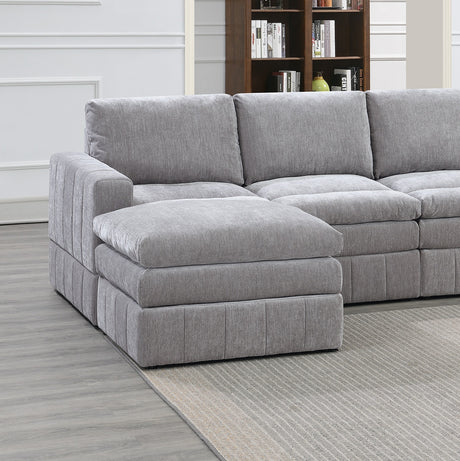 Contemporary 5pc Set Modular Sectional Set 1x One Arm Chair / Wedge 2x Armless Chair 2x Ottoman Granite Color Morgan Fabric Plush Living Room Furniture - sold by Home Elegance USA