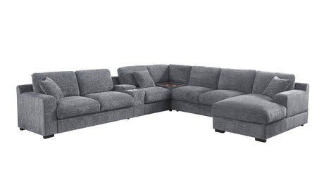 Celine 141.5' Light Gray Chenille Fabric Corner Sectional Sofa with Right-Facing Chaise, Cupholders, and Charging Ports - sold by Home Elegance USA