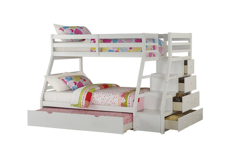 Jason White Finish Twin/Full Bunk Bed W/Trundle & Storage - sold by Home Elegance USA