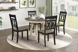 Contemporary Farmhouse Style Round Dining 5Pcs Set Table and 4x Side Chairs Wooden Furniture Antique White Gray Black Finish