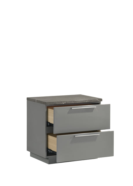 Elara Queen 4-Piece Set – Two-Tone High-Gloss Marble & Lacquer Finish with LED Lighting, Metal-Finished Legs- Gray (NJ Inventory) - sold by Home Elegance USA