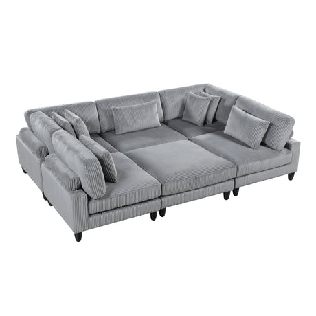 6pc Modular Sectional Set Gray Corduroy Upholstery 3x Armless Chairs 2x Corner Seats 1x Ottoman Pillows Living Room Furniture - sold by Home Elegance USA