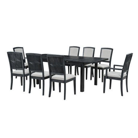 TOPMAX Rustic Extendable Dining Table Set with Removable Leaf, Upholstered Dining Chairs, Black, Rubberwood, 84 Inch - sold by Home Elegance USA