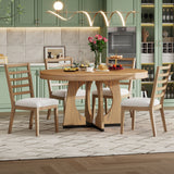 TREXM Round Dining Table for 4 with Chairs Set, Extendable Dining Table Set with 16' Removable Middle Leaf, 5 Piece Retro Dining Table Set Unique Geometric Design for Kitchen, Dining Room (Natural)