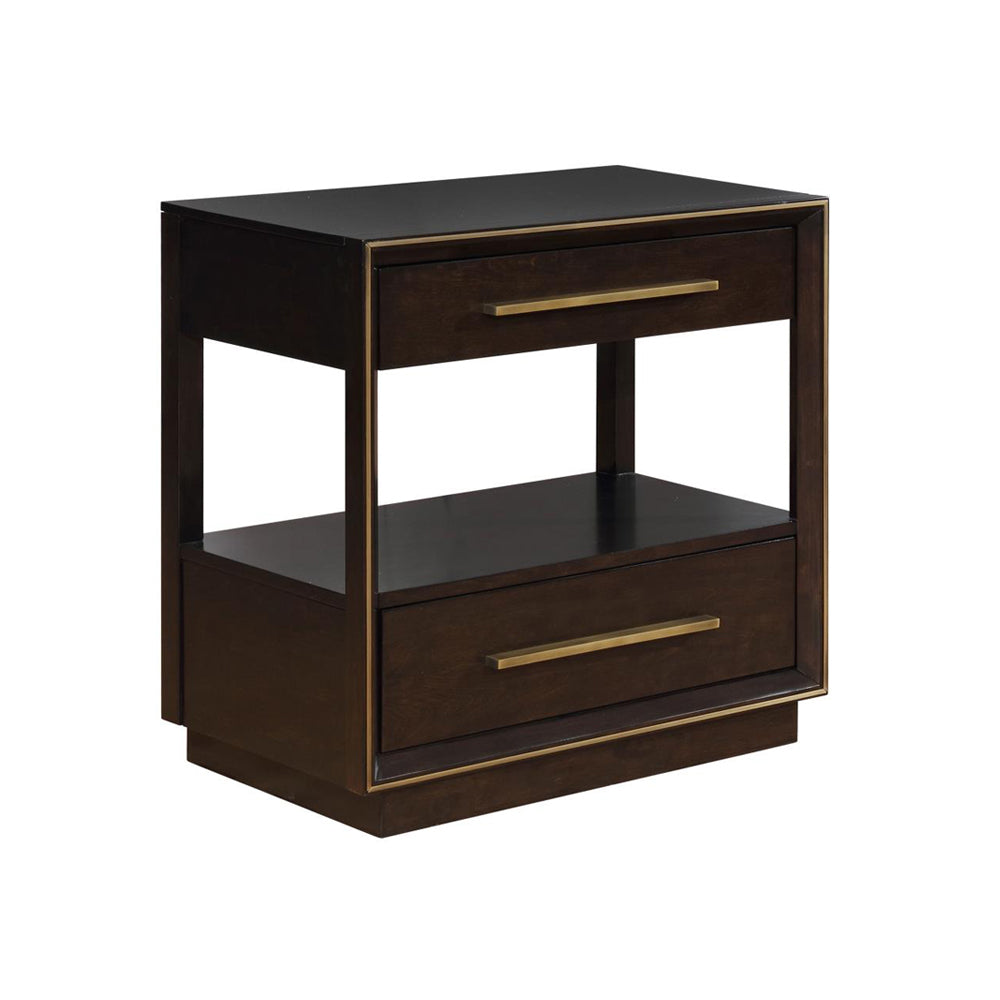 2 Drawers Nightstand with Shelf in Smoked Peppercorn Finish