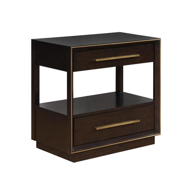 2 Drawers Nightstand with Shelf in Smoked Peppercorn Finish