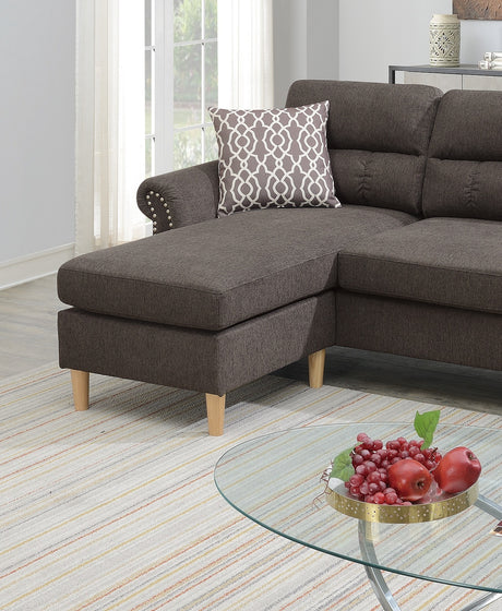 Tan Color Polyfiber Reversible Sectional Sofa Set Chaise Pillows Plush Cushion Couch Nailheads - sold by Home Elegance USA