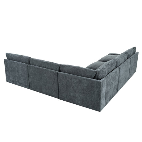115.5' Modular Deep Gray Sectional Sofa with Durable Polyester Upholstery, Plush Cushions, Hidden Storage Compartments, and Versatile Design for Living Room, Lounge, or Office' - sold by Home Elegance USA