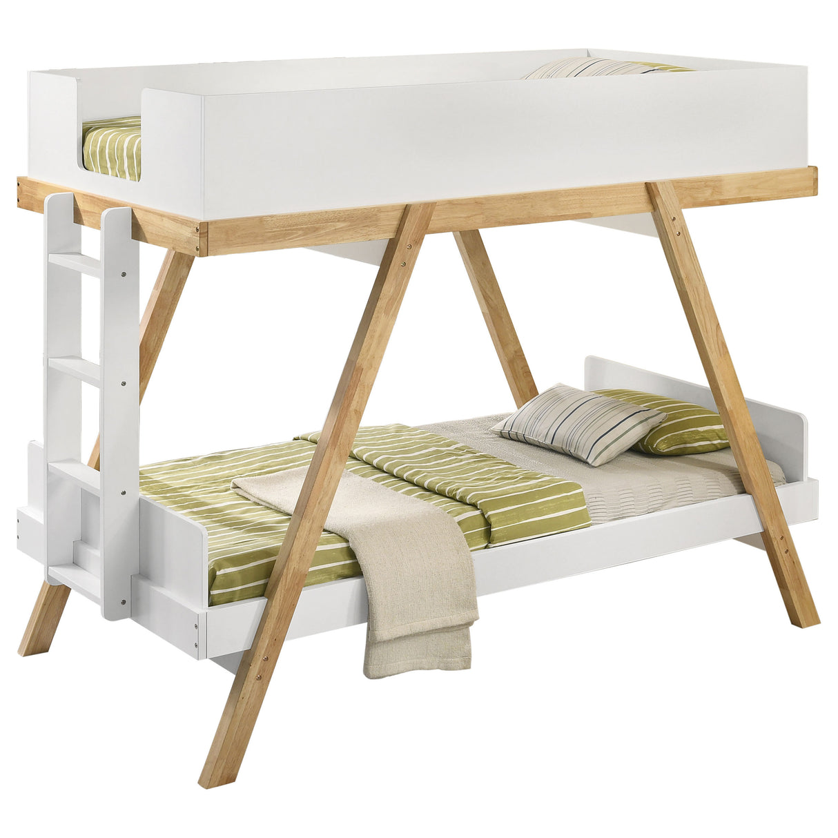Crispin White Twin Over Twin Bunk Bed with Mattresses - sold by Home Elegance USA