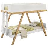 Crispin White Twin Over Twin Bunk Bed with Mattresses - sold by Home Elegance USA