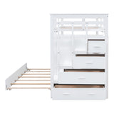 Twin Over Twin Bunk Bed with Trundle and Staircase,White(OLD SKU:LT000068AAK) - Home Elegance USA