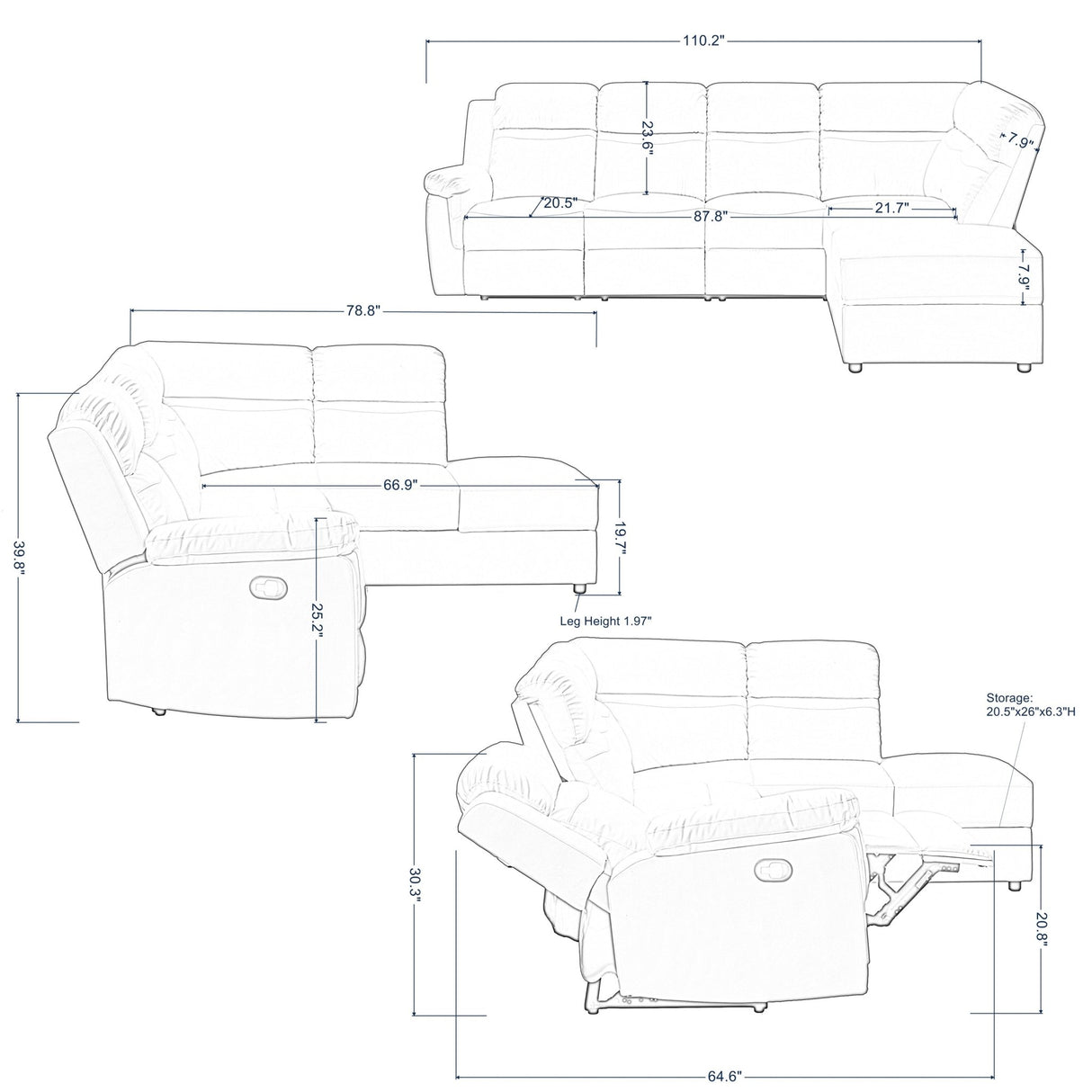 110.2'' Manual Reclining Sectional Sofa - W223S00501 - image - 18