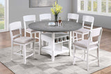 Classic 7pc Counter Height Dining Set Antique White Gray Table w Lazy Susan Built-in Leaf 6x High Chairs Kitchen Dining Room Storage Space Furniture