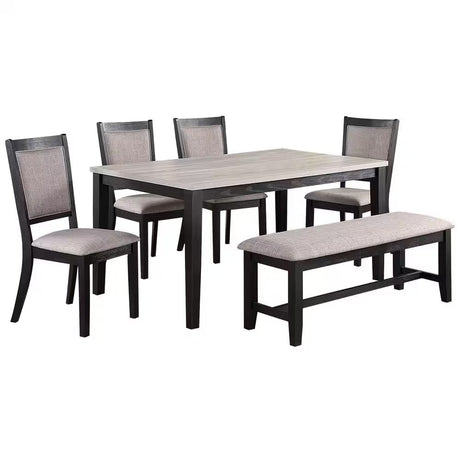 Contemporary Dining 6pc Set Table w 4x Side Chairs And Bench Padded Upholstered Cushion Seats Chairs Solid wood And Veneers Dining Room Furniture - sold by Home Elegance USA