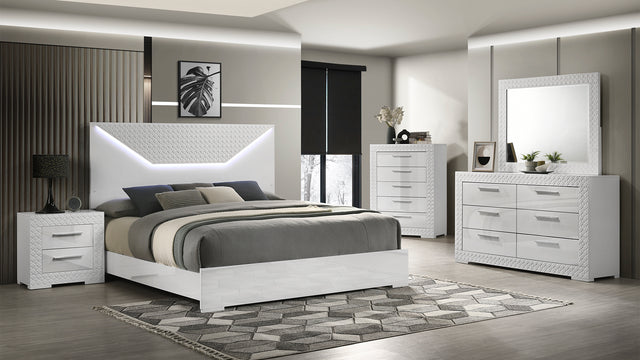 Blanca Modern Style 5 Pc Queen Bedroom Set with LED Headboard Made with Wood in White