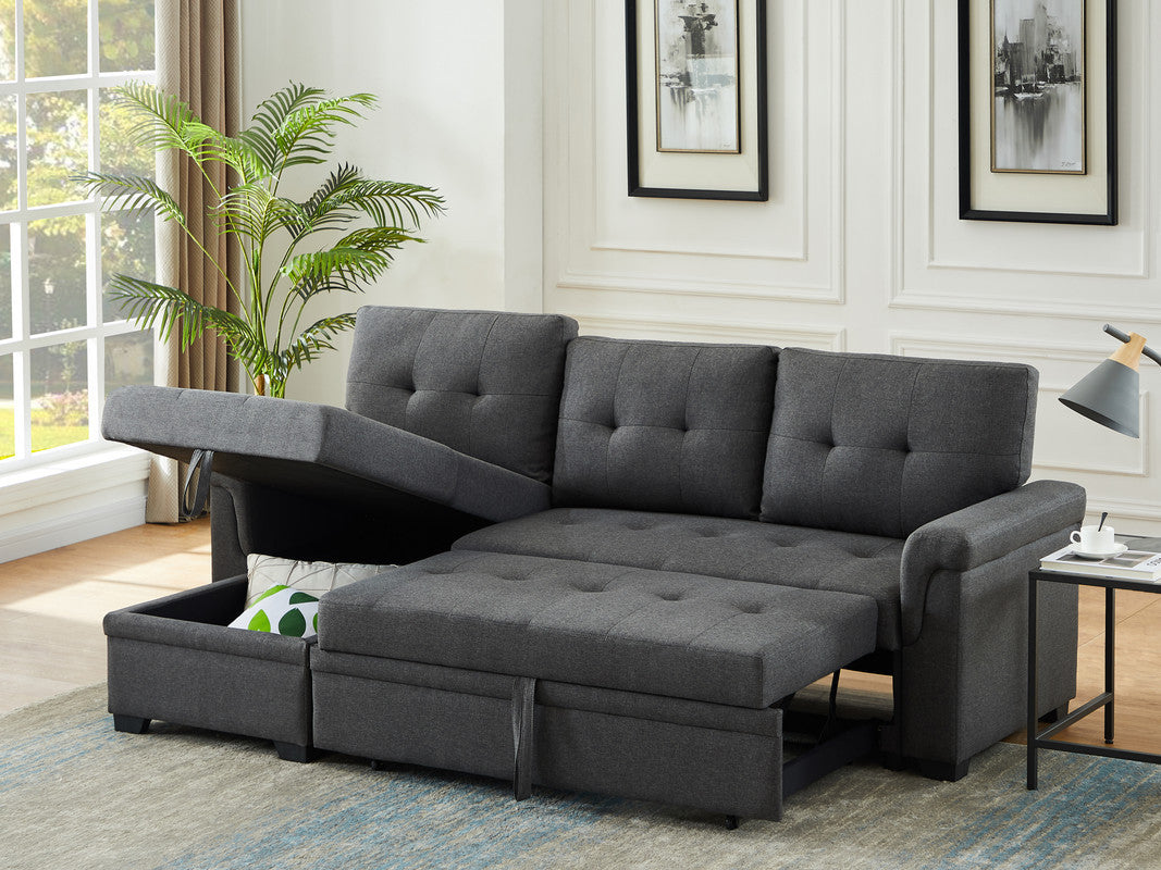 Hunter Dark Gray Linen Reversible Sleeper Sectional Sofa with Storage Chaise - Home Elegance USA