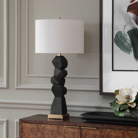 Demelo Stacked Wood Table Lamp - Black by Uttermost - View 3