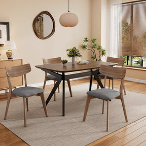 5-Pieces Upholstered Dining Set With Rubberwood Frame, Grey+Walnut+Black - sold by Home Elegance USA