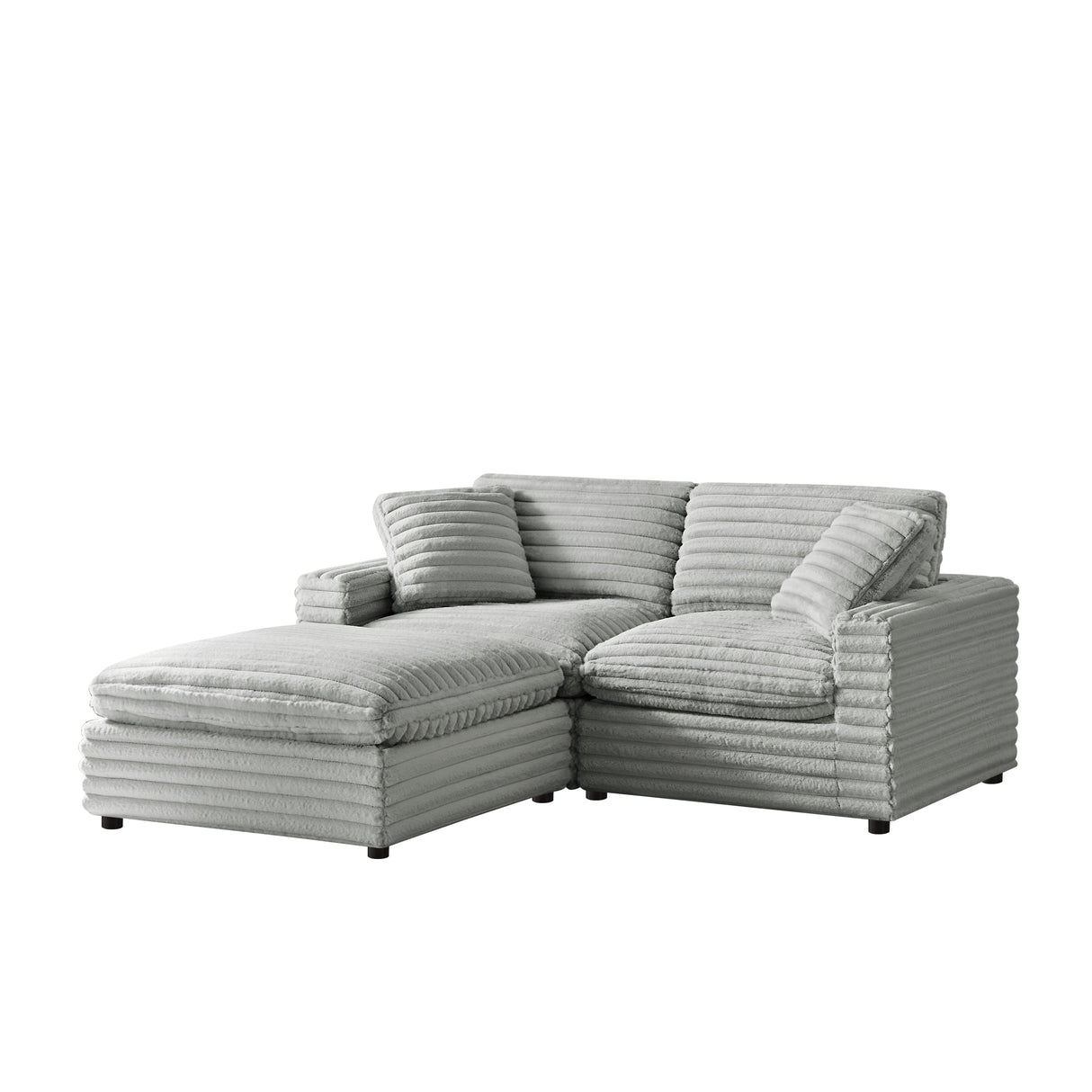Jenny 3-Piece Chofa Modular Sectional in Plush Gray Polyester Cord-Like Fabric