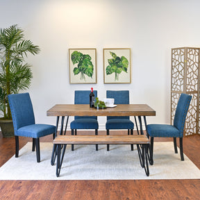 Amisos 6-Piece Dining Set, Hairpin Dining Table with 4 Chairs and a Wood Bench, 3 Color Options - sold by Home Elegance USA