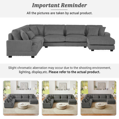Modern Oversized U-shaped Sectional Sofa with Chaise Lounge in Dark Gray Corduroy, 129' - sold by Home Elegance USA
