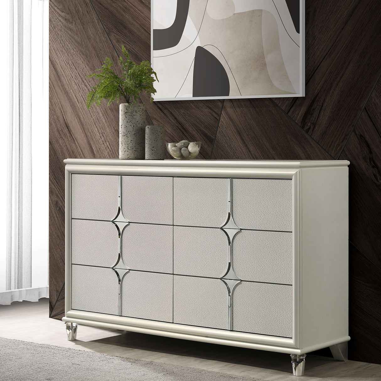 Gwendolyn Pearl White 6-drawer Dresser Cabinet