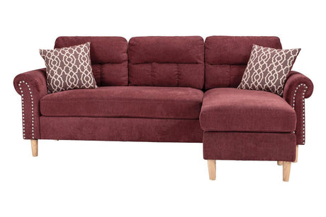 Paparika Red Color Polyfiber Reversible Sectional Sofa Set Chaise Pillows Plush Cushion Couch Nailheads - sold by Home Elegance USA