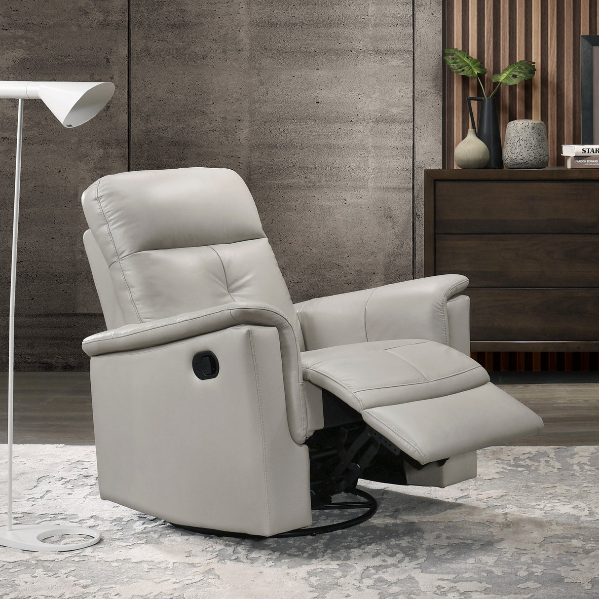 Silver Color Leather Upholstered Reclining Chair Swivel Glider Motion Modern Living Room Furniture Comfort Chair 1pc