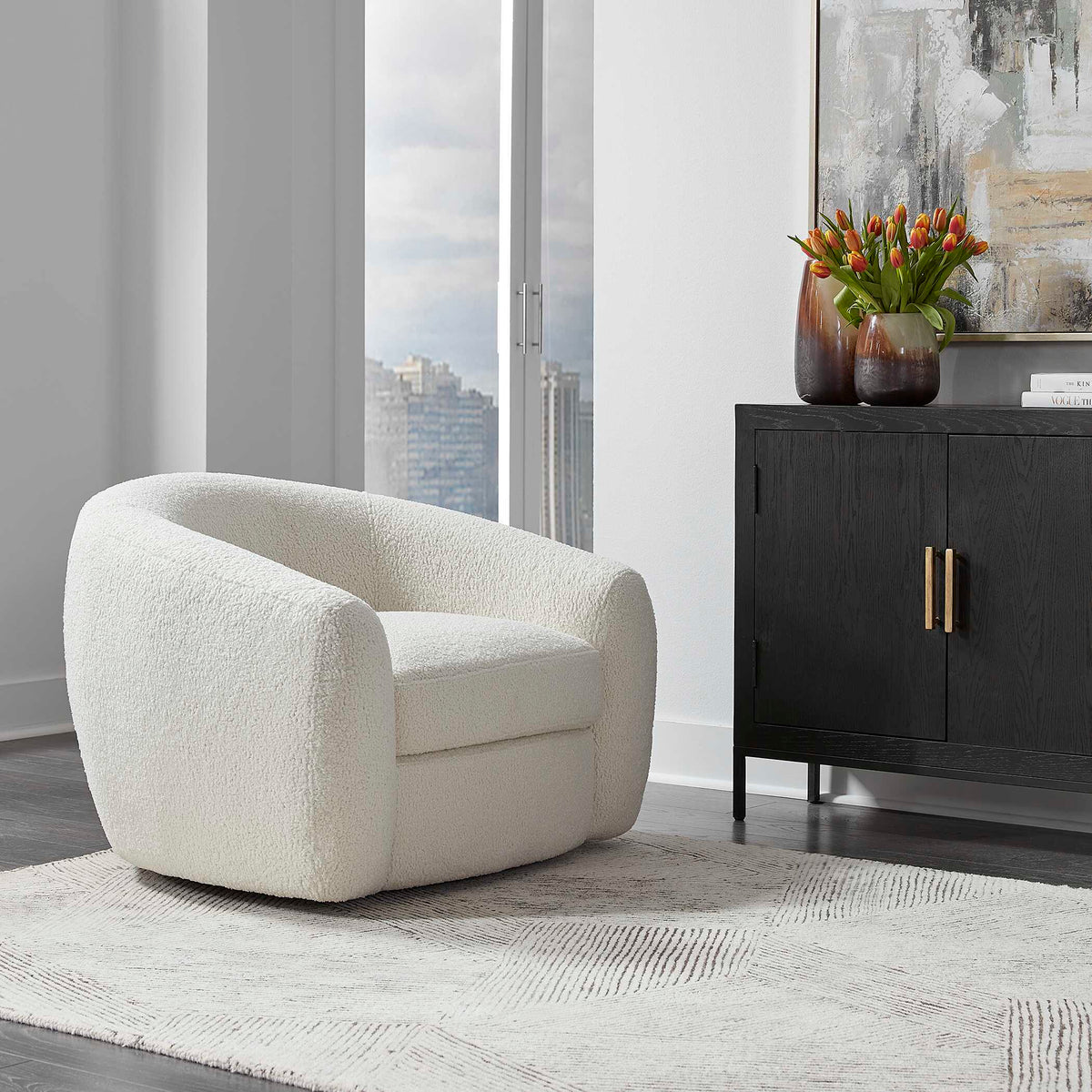 Capra Art Deco White Swivel Chair by Uttermost - View 7