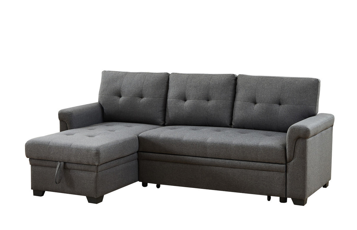 Sierra Dark Gray Linen Reversible Sleeper Sectional Sofa with Storage Chaise - Home Elegance USA