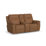Sawyer Power Reclining Loveseat With Console, Power Headrests, Lumbar - Dark Brown | Flexsteel