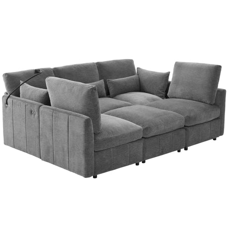 Modern Sectional Sofa Modular Sofa with Movable Ottoman, USB Ports & Phone Holder, Grey Chenille, 85.4' - sold by Home Elegance USA