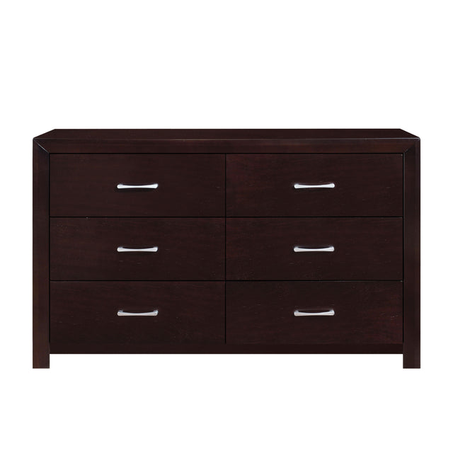 Espresso Finish 1pc Dresser of 6x Drawers Silver Tone Bar Pulls Contemporary Design Bedroom Furniture