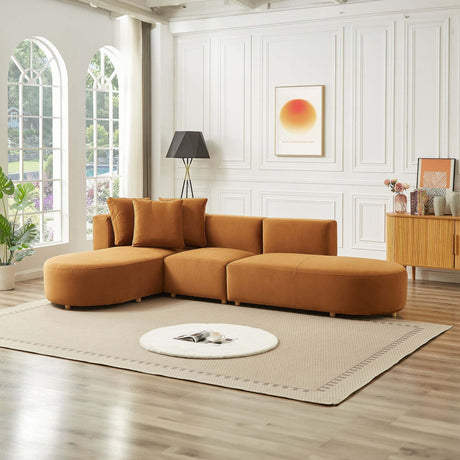 Orby Velvet Sectional Sofa Left Facing with Cloud Comfort in Cognac Velvet, 73.62 x 124.00 x 30.00 inches - sold by Home Elegance USA