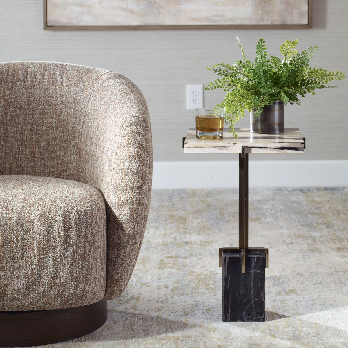 Rowman Petrified Wood Accent Table - Bronze / Dark Brown by Uttermost - View 2