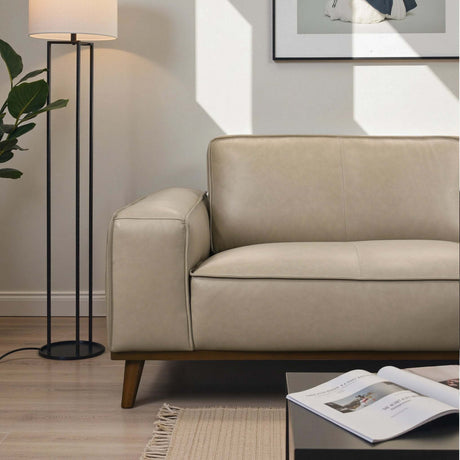 Kerrville Beige Leather Right Sectional Sofa with Chaise - Mid-Century Modern Style, Genuine Top Grain Leather, Walnut-Finished Wood Legs - sold by Home Elegance USA