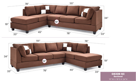 Malone G632B-SC Sectional (Without Ottoman) , CHOCOLATE - sold by Home Elegance USA