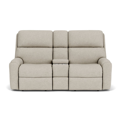 Rio Transitional Fabric Reclining Loveseat With Console | Flexsteel