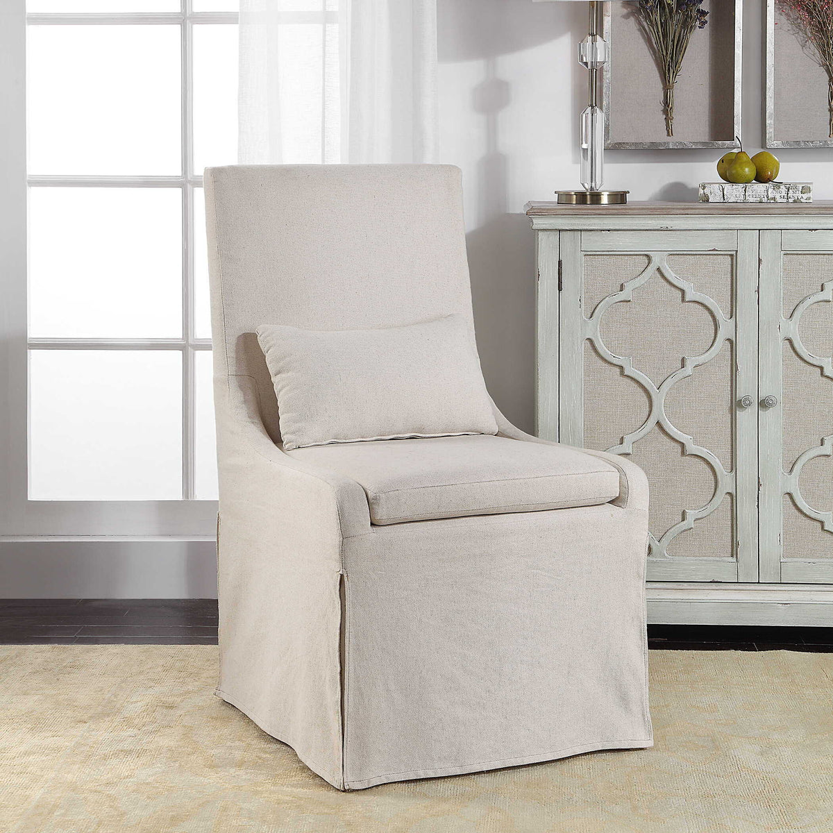 Coley Linen Armless Chair White - Beige by Uttermost - View 5