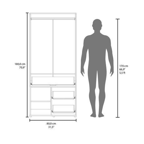 Armoire 70.90' H, 2 Doors, 3 Drawers, 2 Shelves, 6 Legs, Black Wengue - Bedroom - sold by Home Elegance USA