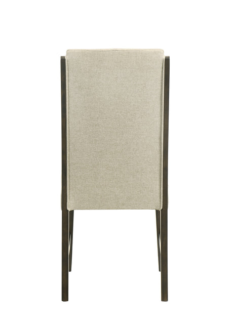 5pc Rectangular Extendable 18' Leaf Dining Table Trestle / Pedestal Base Beige Fabric Upholstered Button Tufted Chairs Wooden Dining Room Furniture Contemporary Modern Espresso Dark Brown Finish - sold by Home Elegance USA