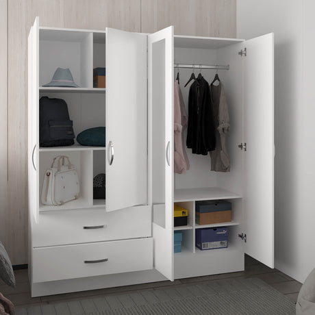Bolton 160 Armoire, Six Shelves, Two Double Door Cabinets, Two Mirrors, Two Drawers,  White - sold by Home Elegance USA