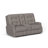 Devon Transitional Fabric Power Reclining Loveseat With Console & Power Headrests | Flexsteel