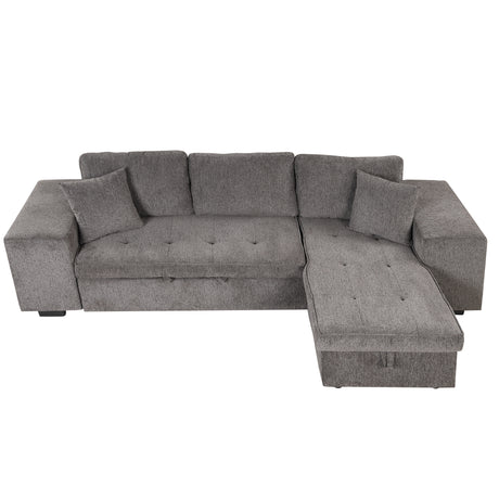 104.5' Modern L-Shape 3 Seat Reversible Sectional Couch, Pull Out Sleeper Sofa with Storage Chaise and 2 Stools for Living Room Furniture Set,Knox Charcoal (old sku:SG000431AAA) - sold by Home Elegance USA