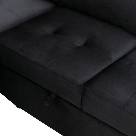 Sleeper Sectional Sofa, L-Shape Corner Couch Sofa-Bed with Storage Ottoman & Hidden Arm Storage & USB Charge  for Living Room Apartment, Black - sold by Home Elegance USA