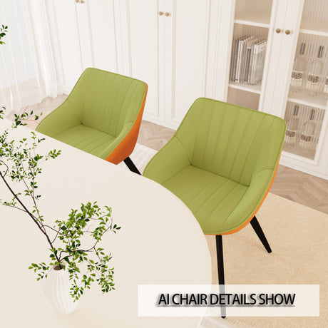 63' medieval modern cream style MDF dining table and green PU dining chair set, 4 sets of black metal leg dining chairs, suitable for kitchen&home - sold by Home Elegance USA