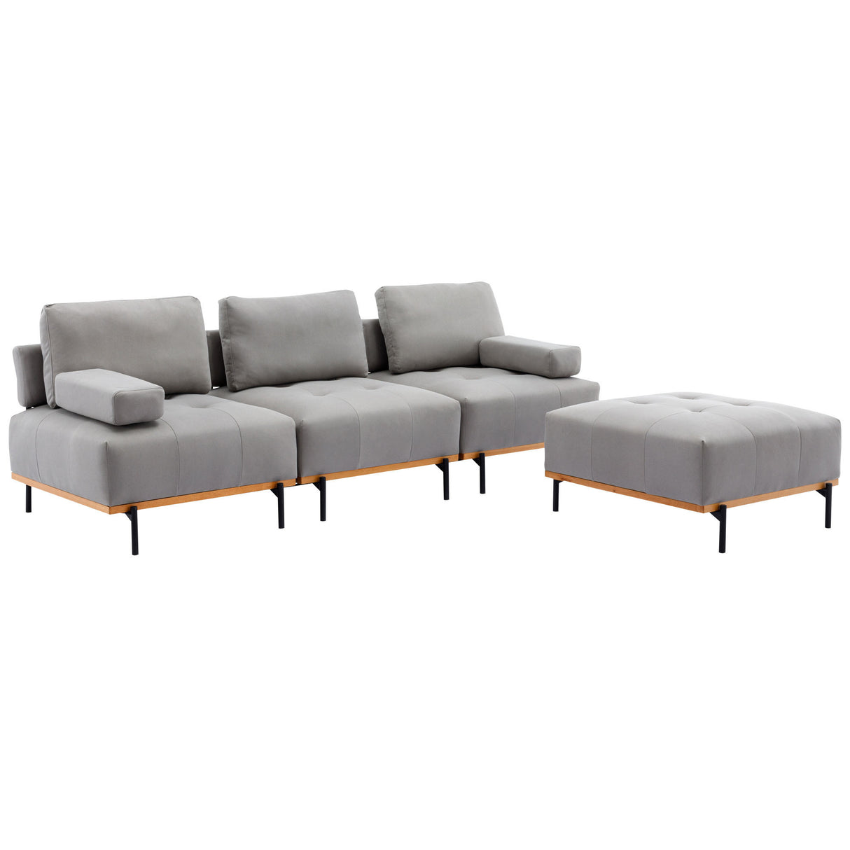 100.7'' L - Shape Sectional Sofa 3 - Seater Couches with a Removable Ottoman, Comfortable Fabric for Living Room, Apartment, Grey - SG001210AAE - image - 10